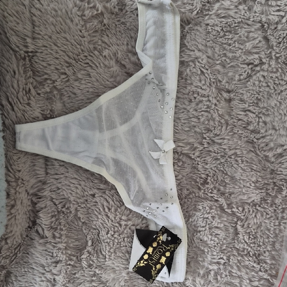 Elegant White Panties with Rhinestone Detail